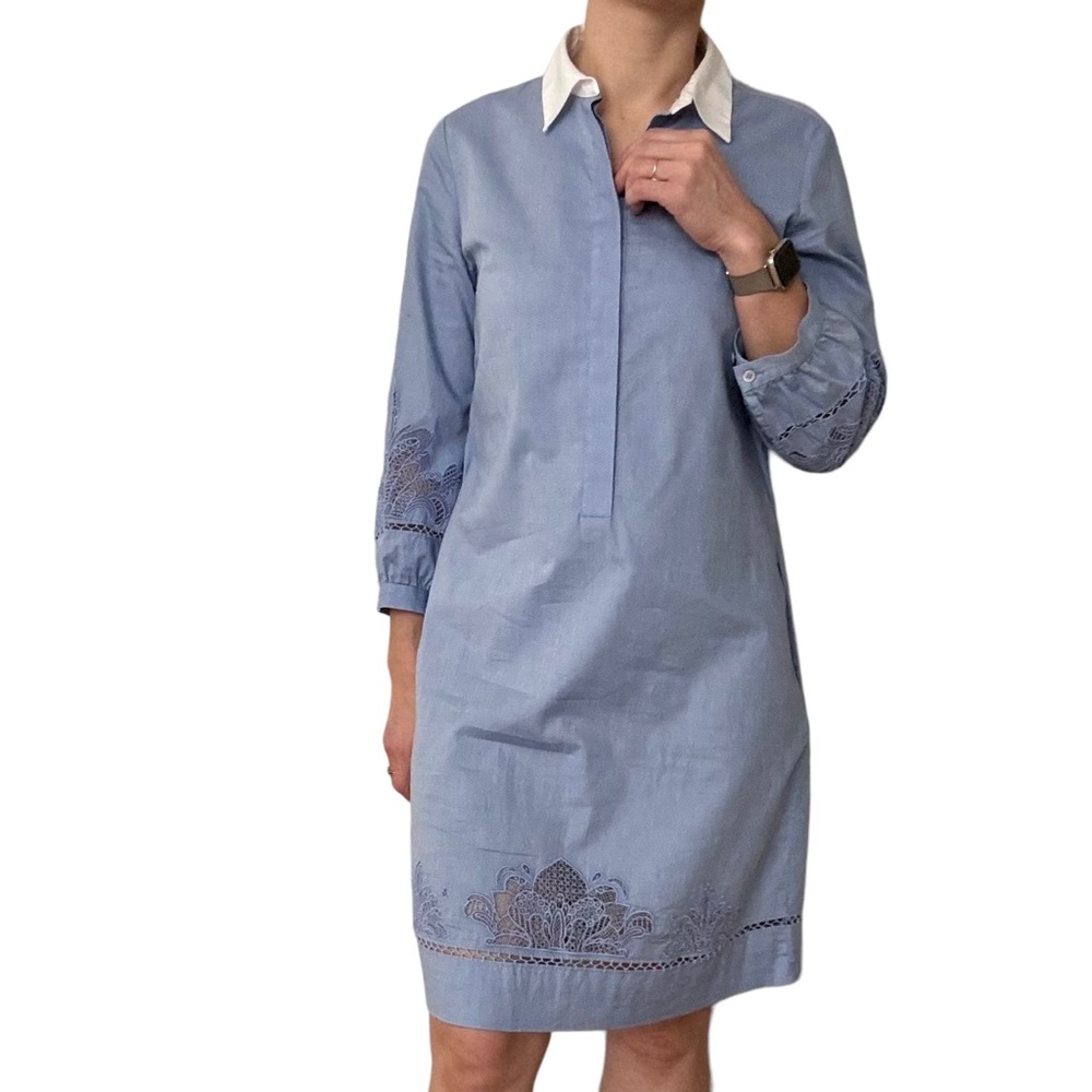 Carlisle Embroidered Long Sleeve Shirt Dress with Pockets Shift Women Size 2